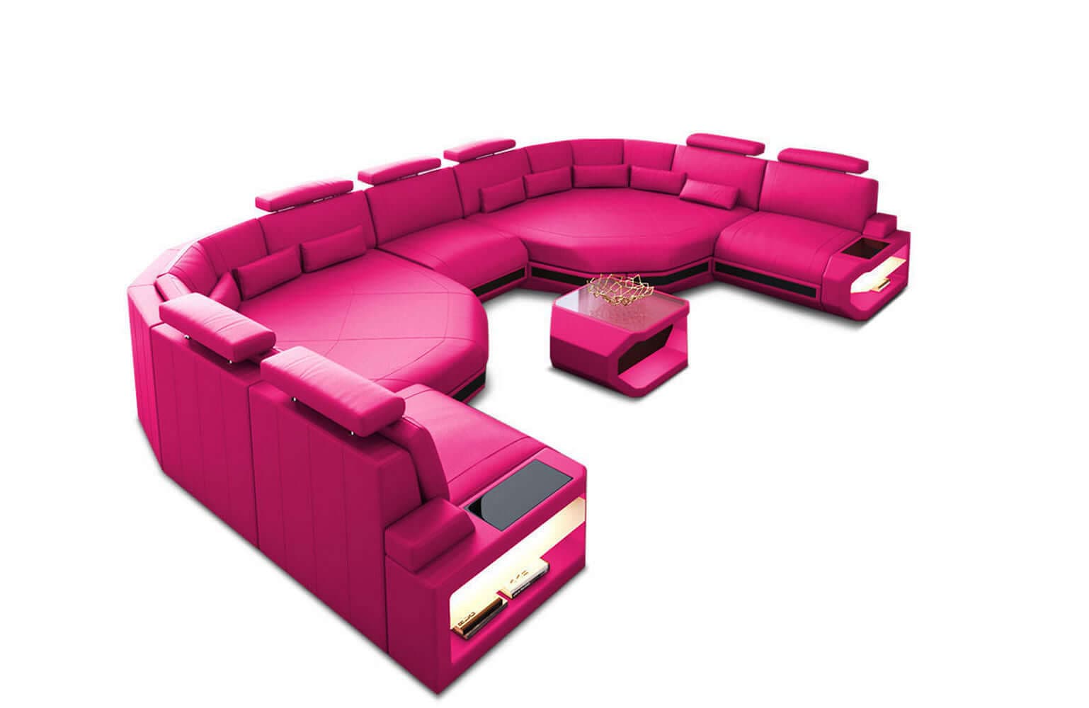 Leder Wohnlandschaft Asti XXL – Komfort & Stil pink-schwarz
