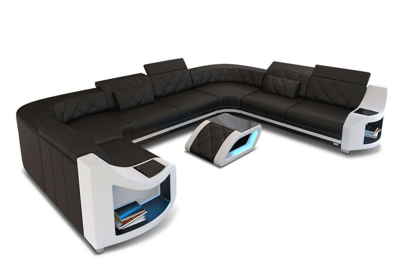 Mini Sofa Genua U-Form aus Leder Schwarz-Weiß
