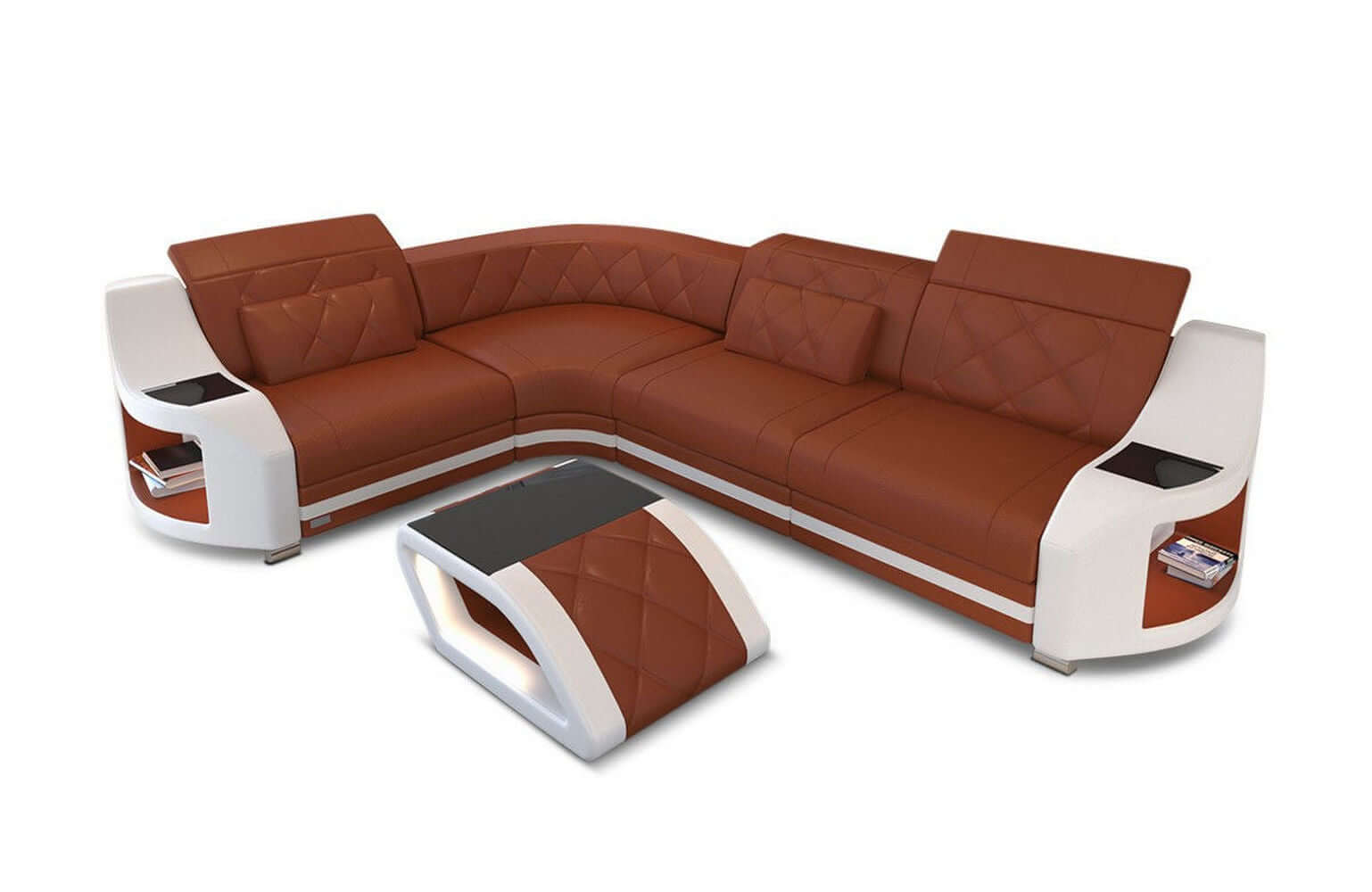 Mini Leder Ecksofa Genua – Stilvoll und Komfortabel Hellbraun-Weiß