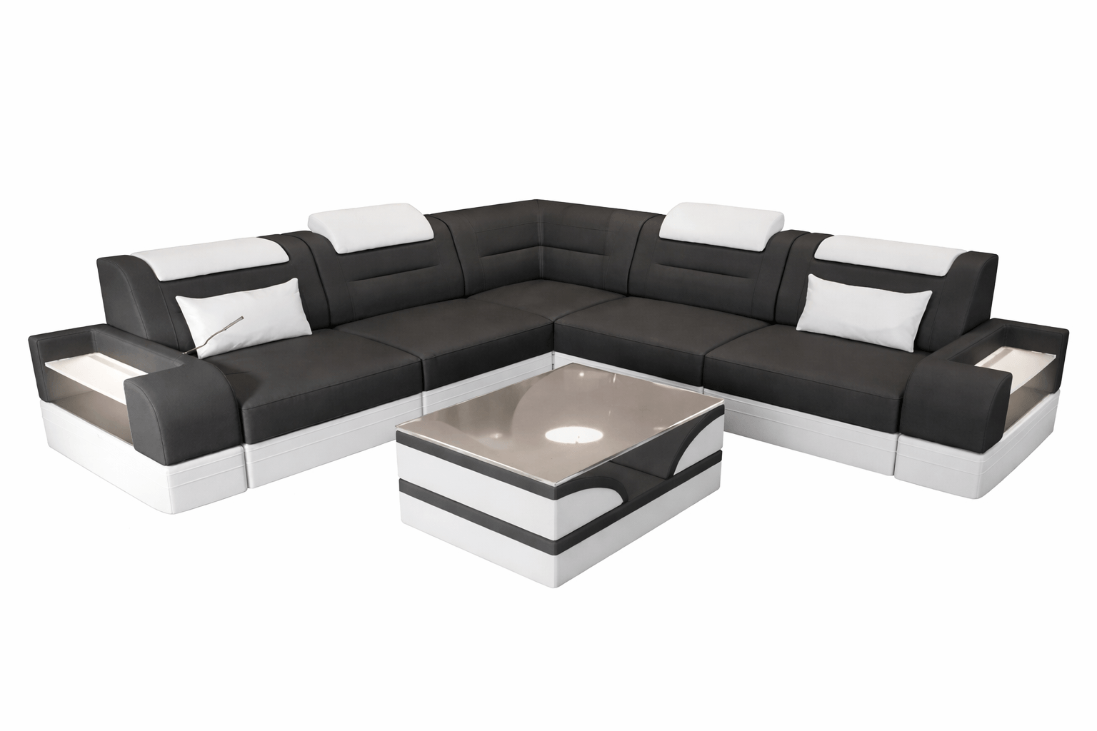 Couch Trivento L Form in Stoff grau-weiß