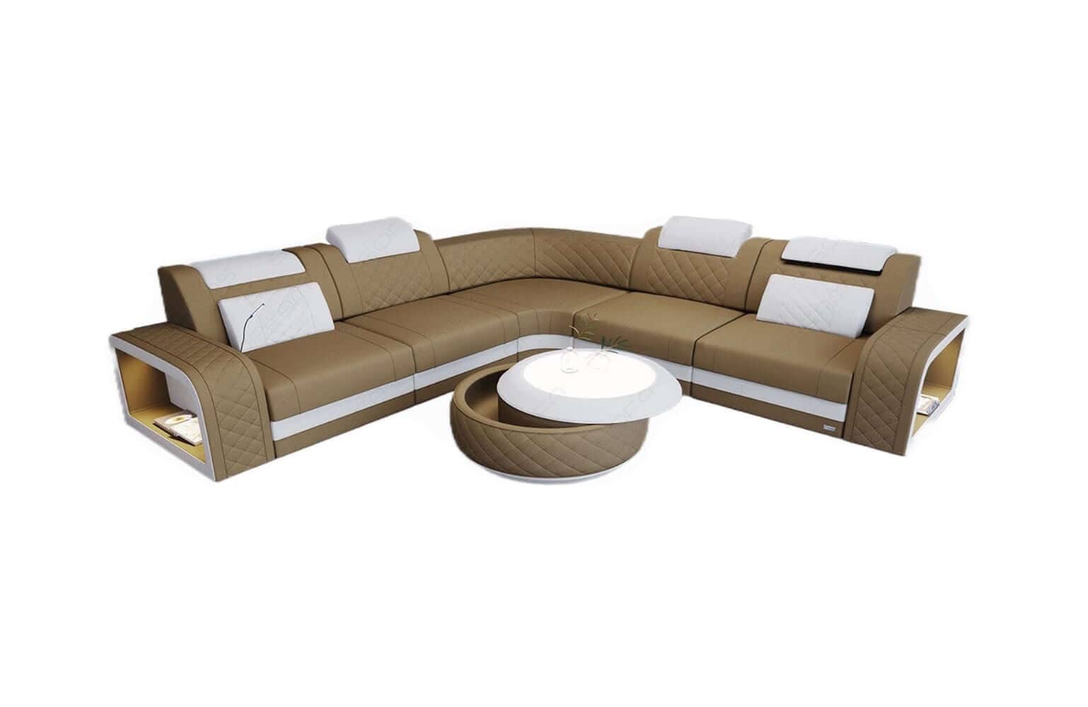 Stoff Ecksofa Foggia L-Form Cappuccino-Weiß
