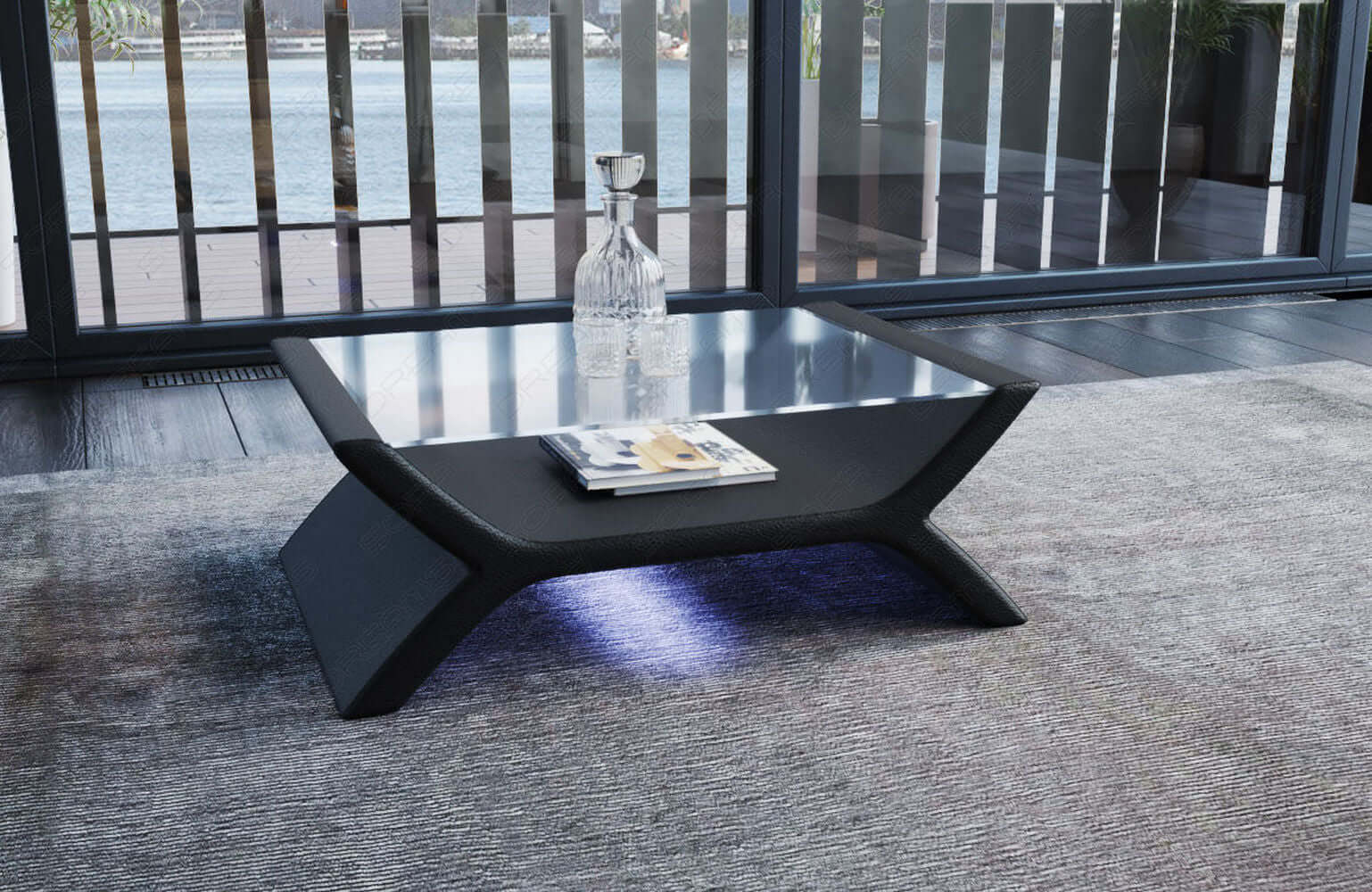 Couchtisch Calabria – Leder Design Grau-Schwarz