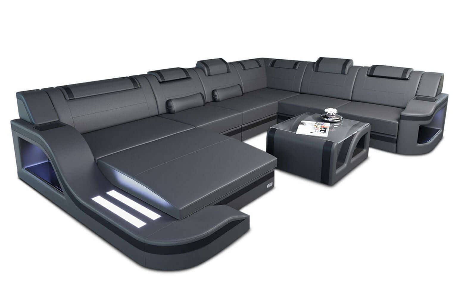 Mini XL Wohnlandschaft Palermo U-Form grau-schwarz