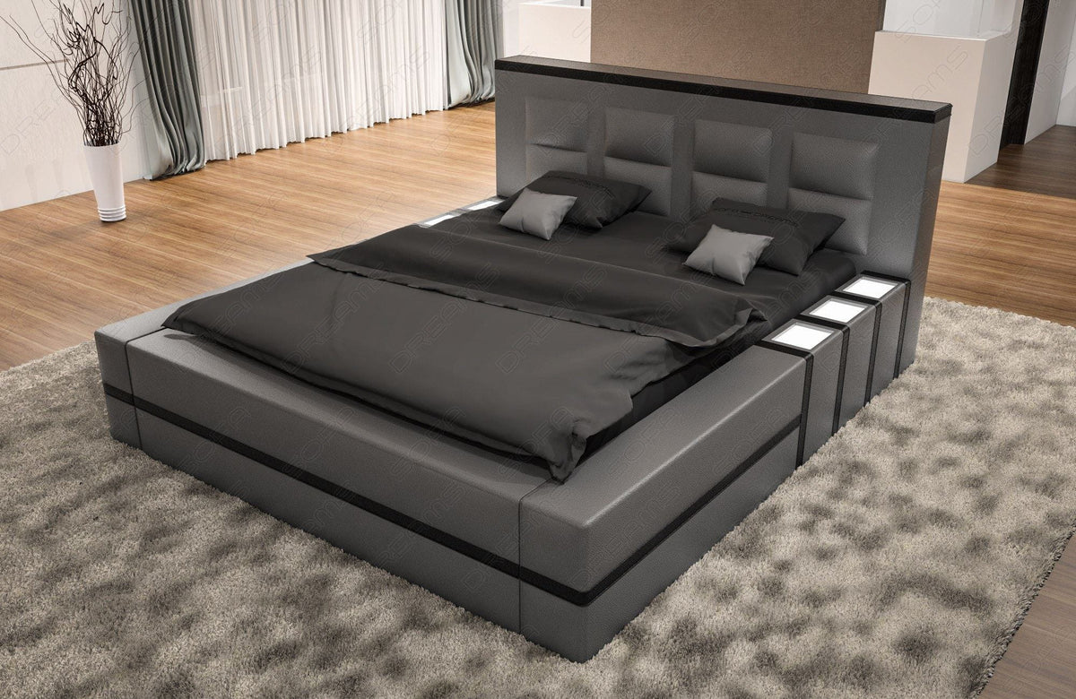 Luxus Boxspringbett Asti mit Beleuchtung Grau-Schwarz
