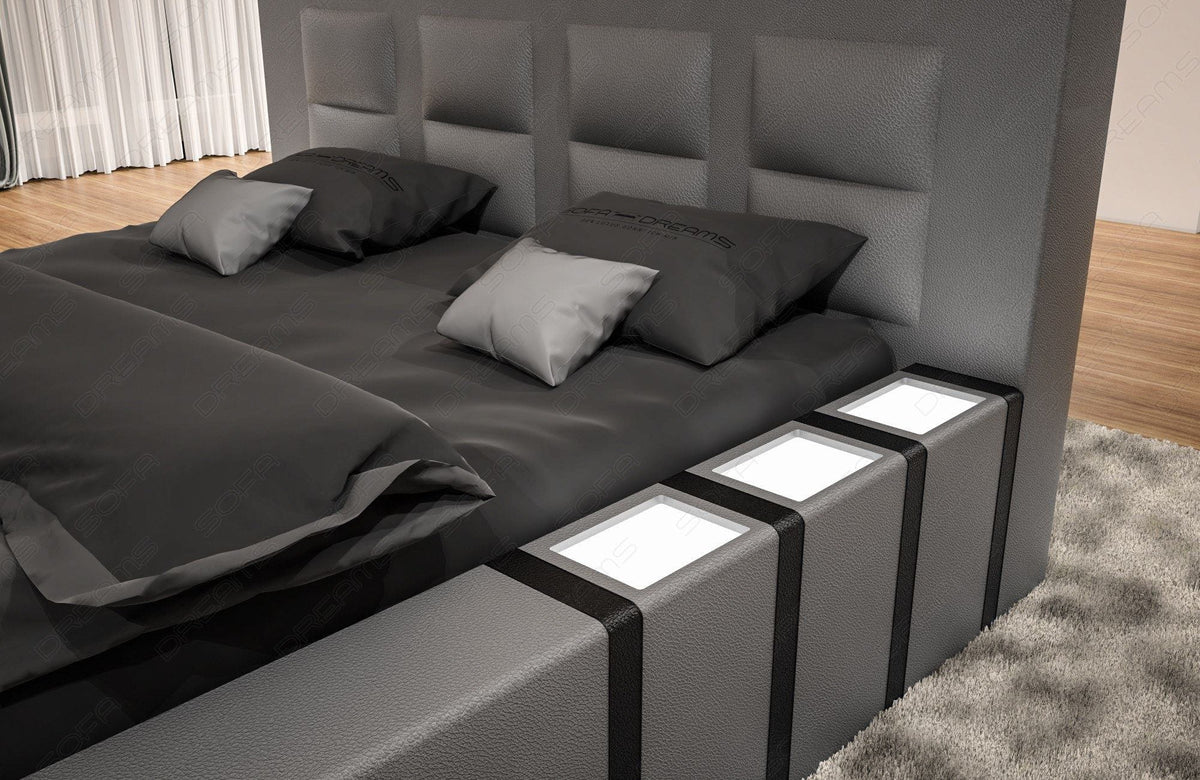 Luxus Boxspringbett Asti mit Beleuchtung Grau-Schwarz