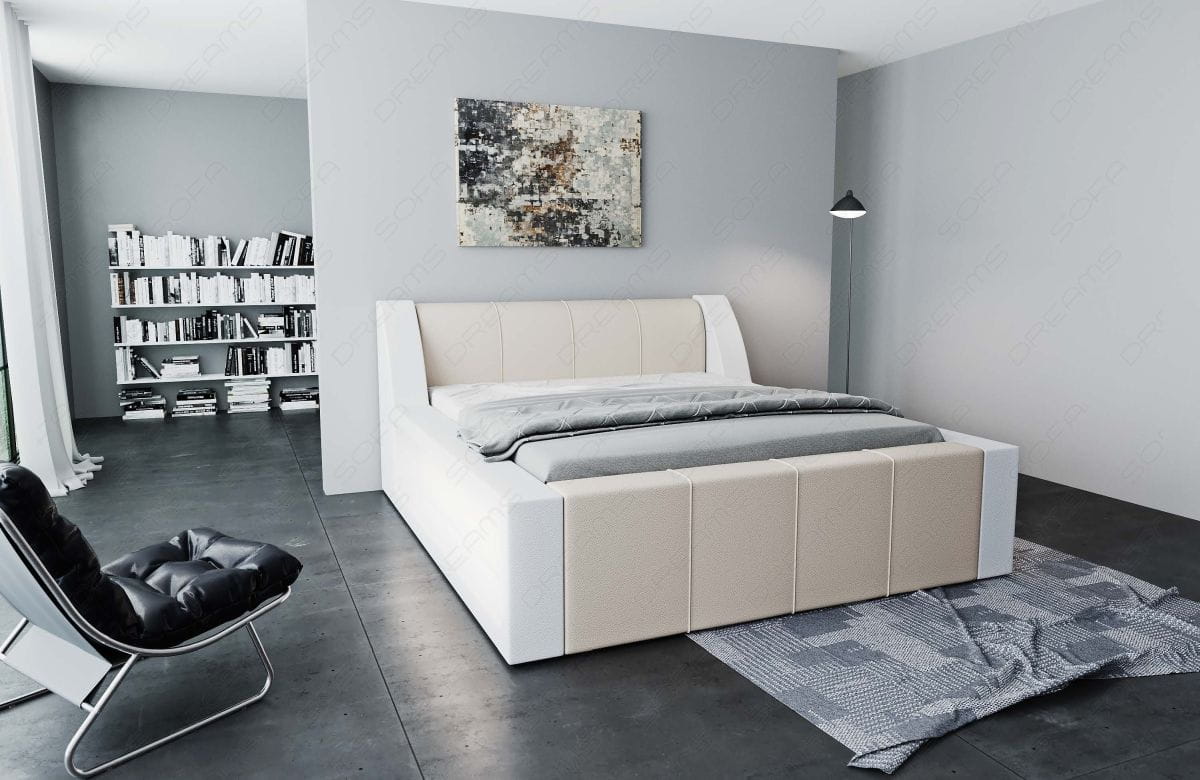 Wasserbett Fermo mit LED und markanter Struktur Beige-Weiß