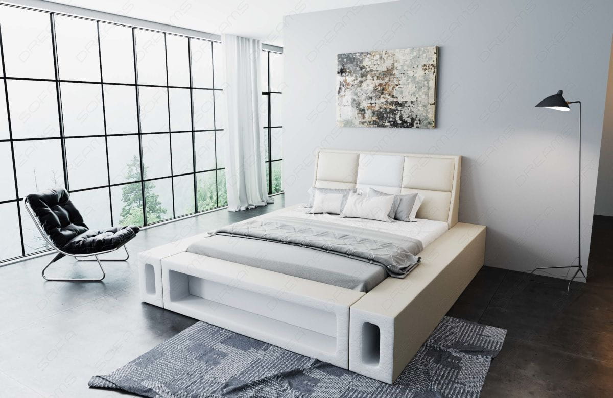 Wasserbett Venosa mit LED und großen Seitenboxen Beige-Weiß