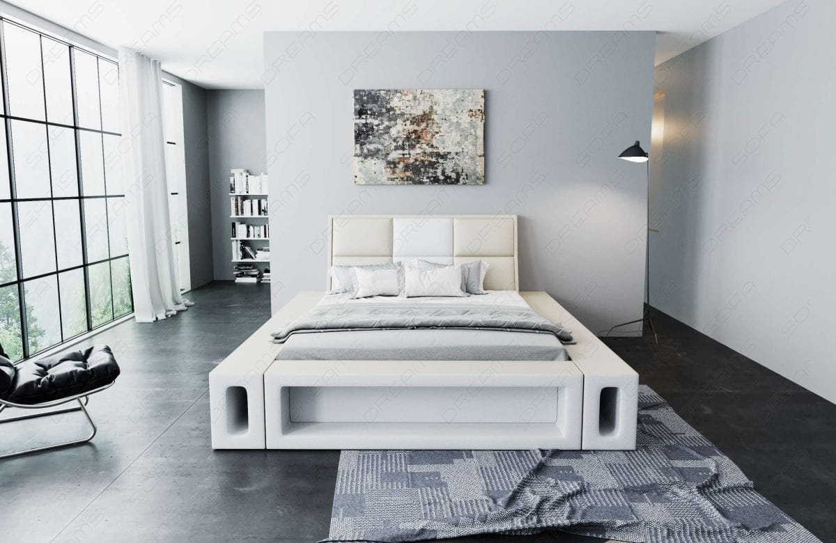 Wasserbett Venosa mit LED und großen Seitenboxen Beige-Weiß