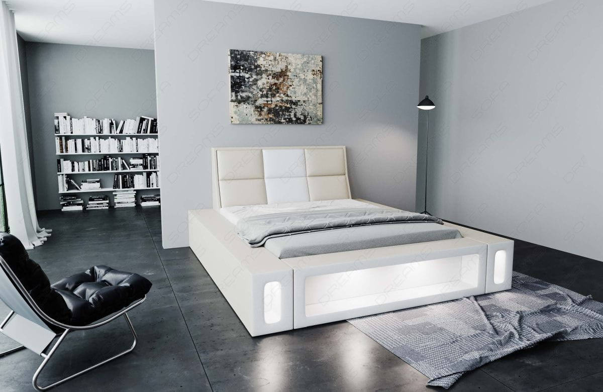 Wasserbett Venosa mit LED und großen Seitenboxen Beige-Weiß