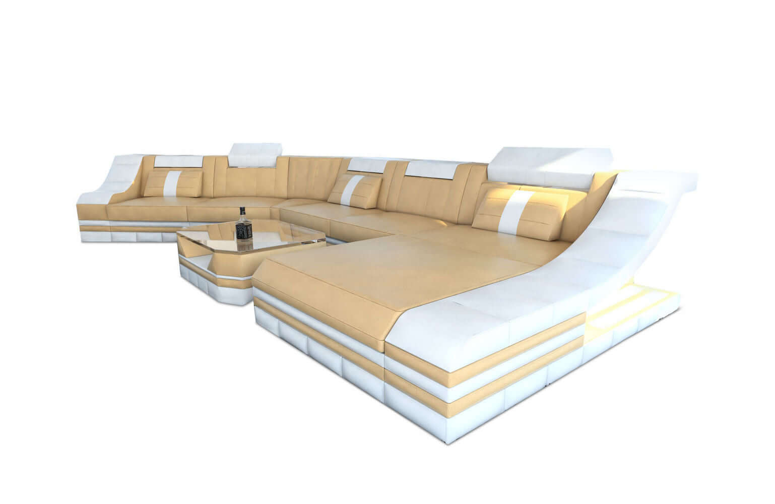Mini Sofa Turino CL-Form aus Leder Sandbeige-Weiss