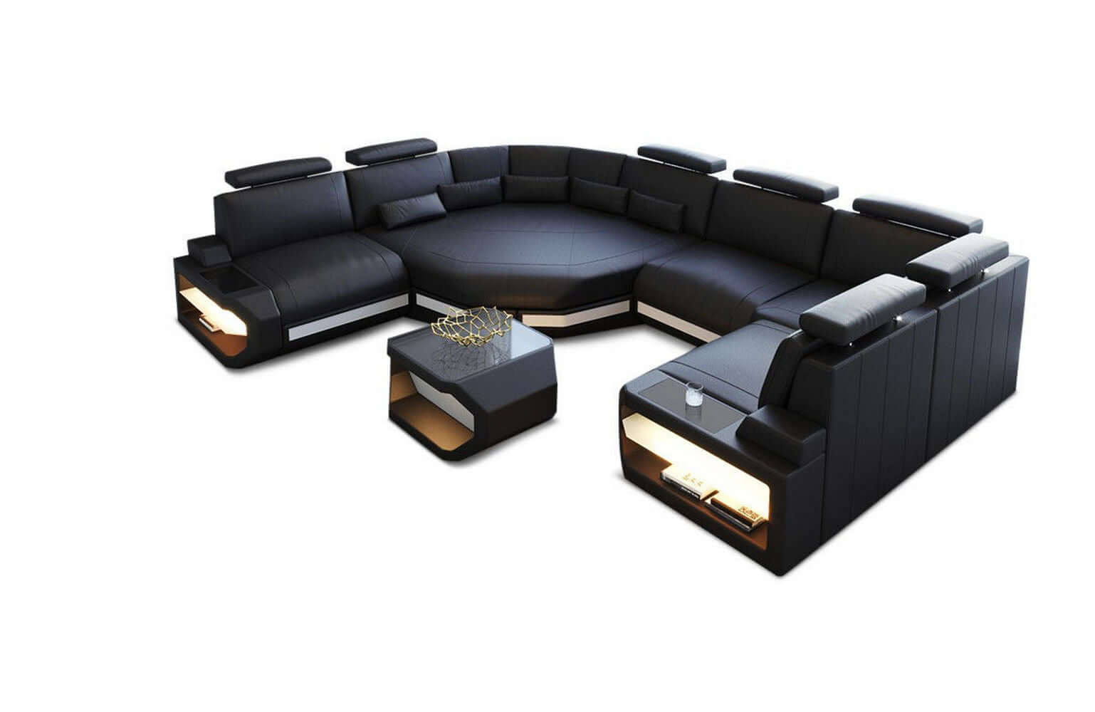 Leder Wohnlandschaft Asti Mini – Modern & Komfortabel schwarz-weiß
