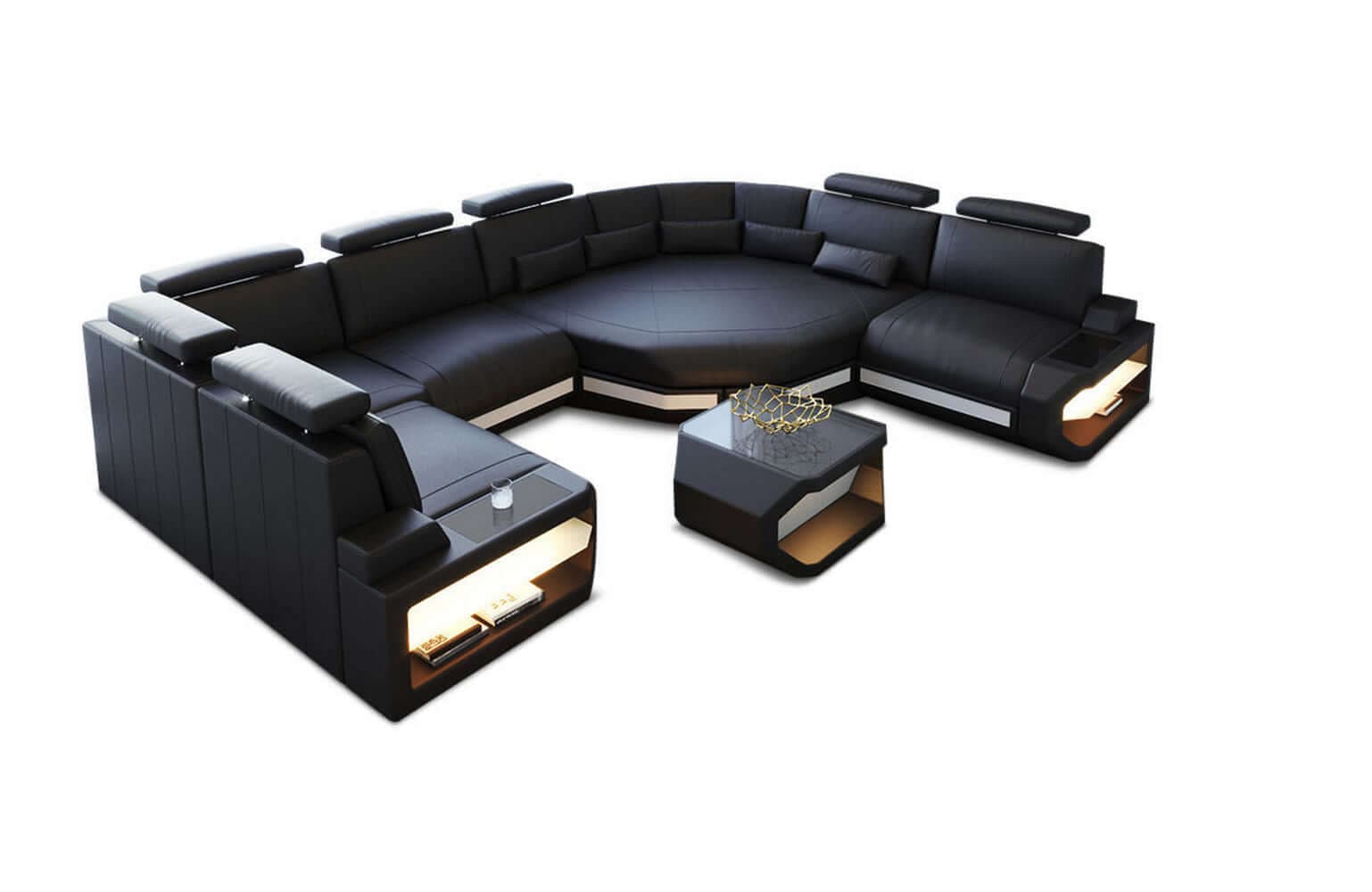 Leder Wohnlandschaft Asti Mini – Modern & Komfortabel schwarz-weiß