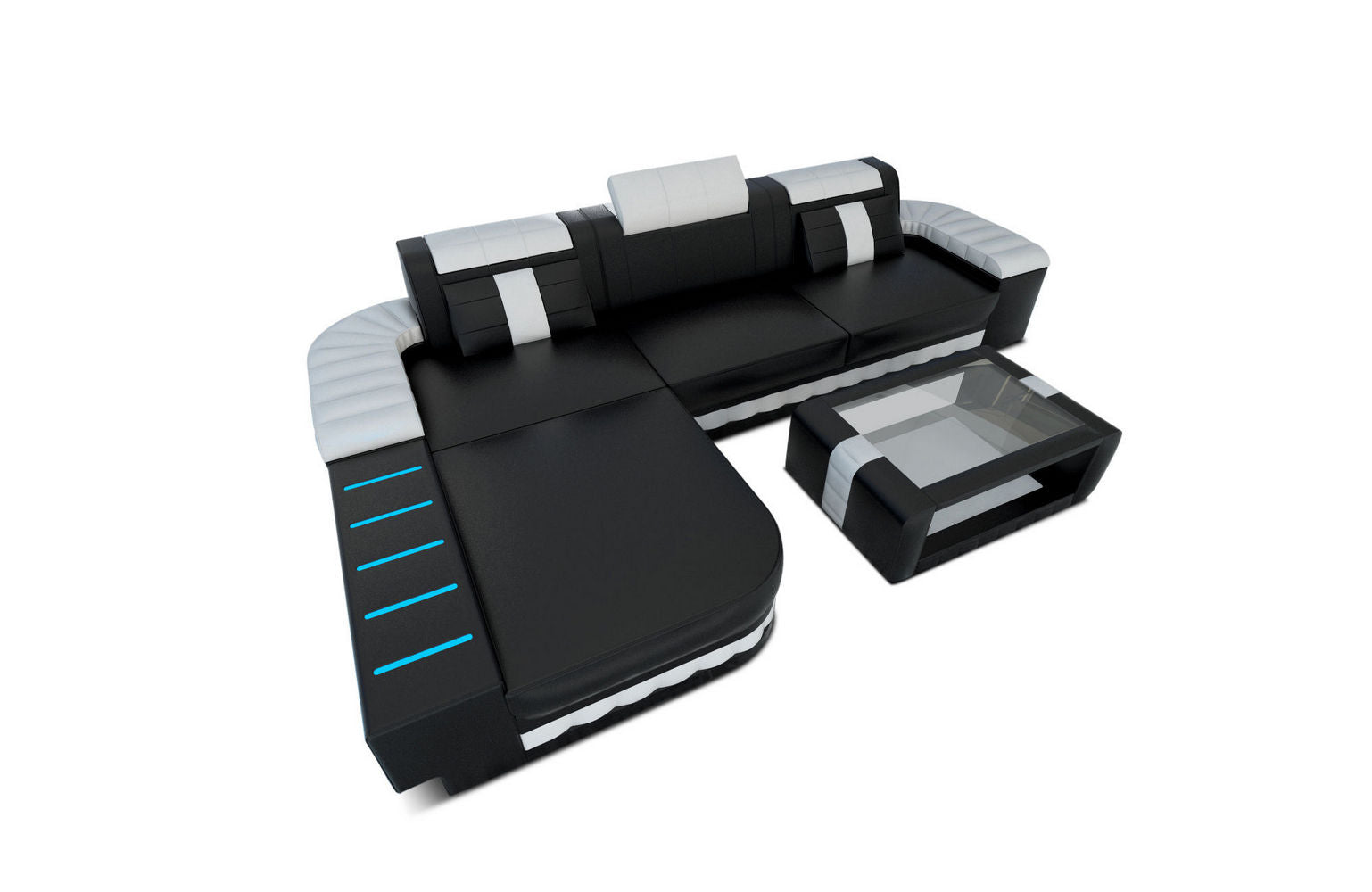 Mini Designersofa Bellagio Led L-Form – Komfort Pur Schwarz-Weiß