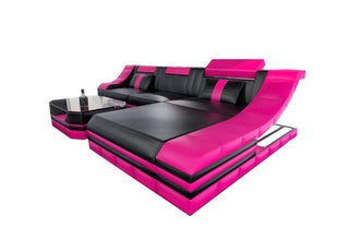 Ledersofa Turino L-Form mit LED in Kunstleder und der Farbe Schwarz und Pink - Ausrichtung rechts