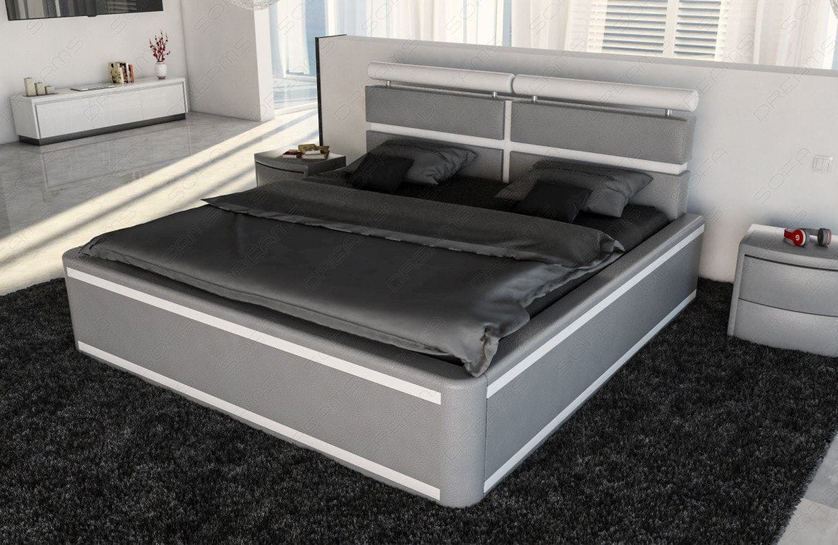 Wasserbett Venedig mit LED und runden Kopfpolstern Grau-Weiß