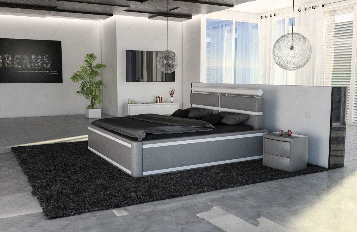 Wasserbett Venedig mit LED und runden Kopfpolstern Grau-Weiß