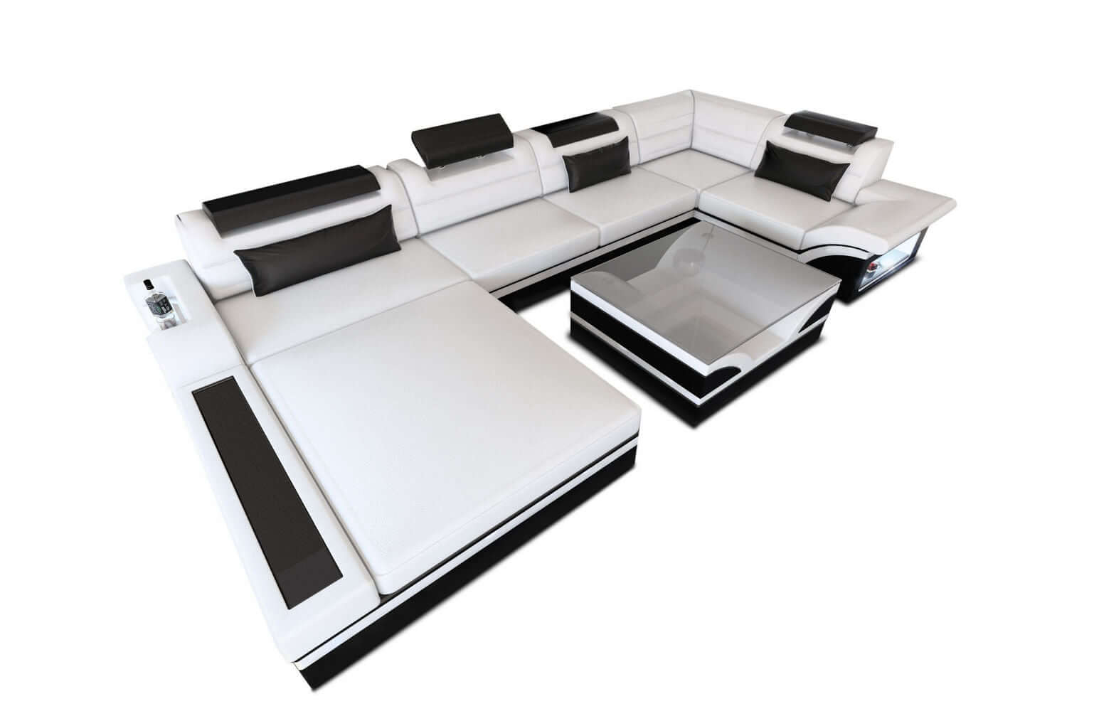 Mini Sofa Mezzo U-Form in Leder Weiß-Schwarz