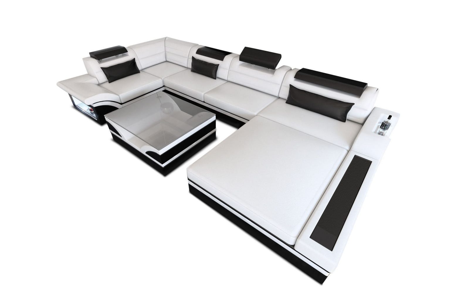 Sofa Mezzo in Leder weiß-schwarz
