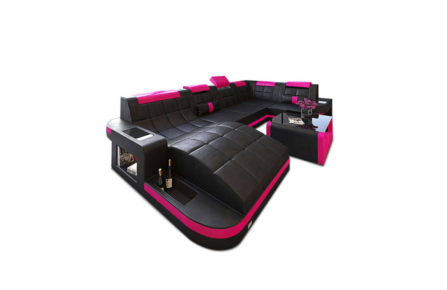 Mini Relax Wohnlandschaft Wave mit LED – Komfort Schwarz-Pink