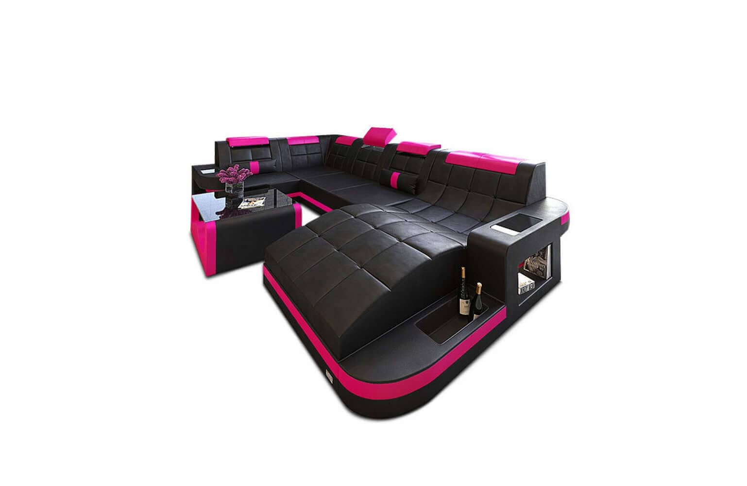Mini Relax Wohnlandschaft Wave mit LED – Komfort Schwarz-Pink