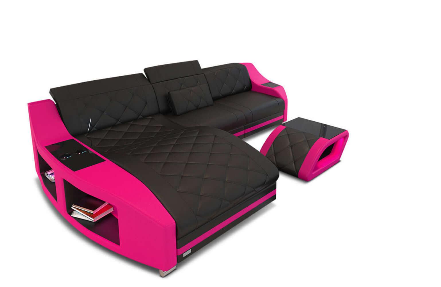 Mini Couch Swing L-Form in Leder Schwarz-Pink