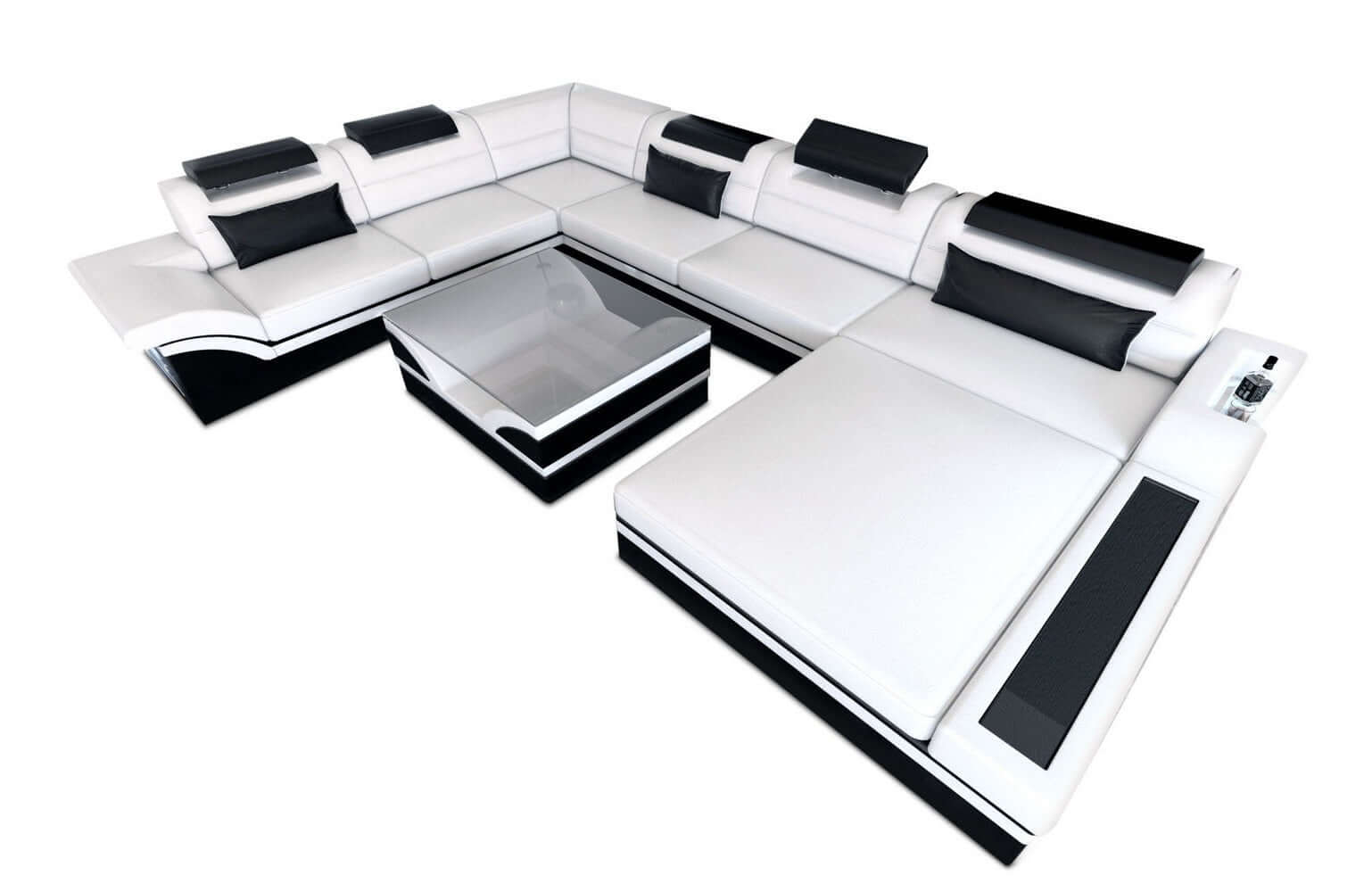Mini XXL Wohnlandschaft Mezzo U-Form aus Leder weiß-schwarz