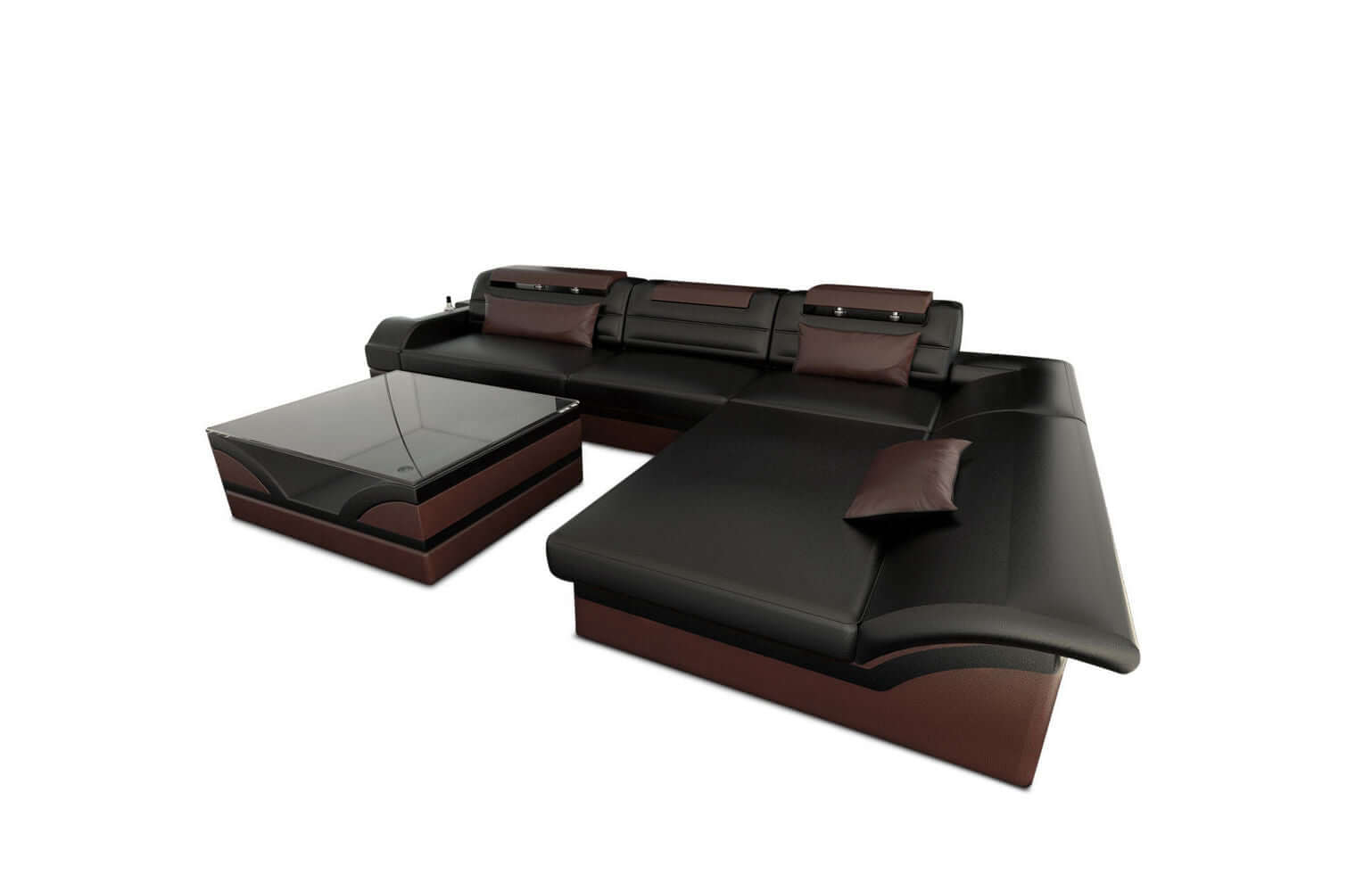 Mini Couch Monza Eleganz L-Form in Leder Schwarz-Dunkelbraun