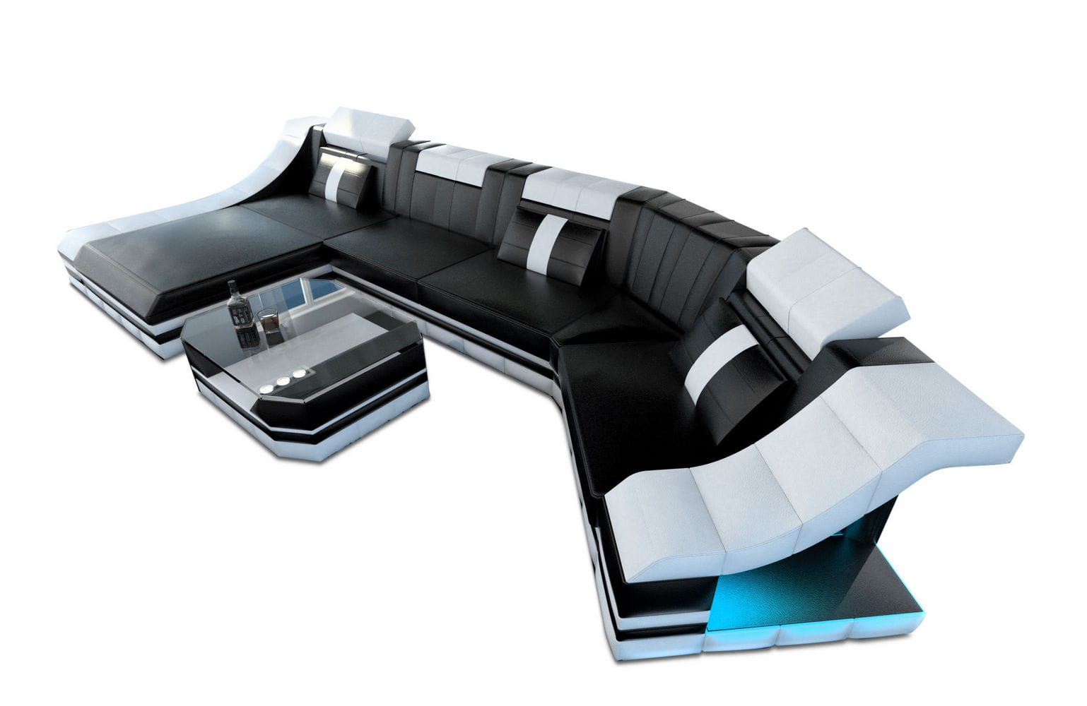 Leder Couch Turino C schwarz-weiß