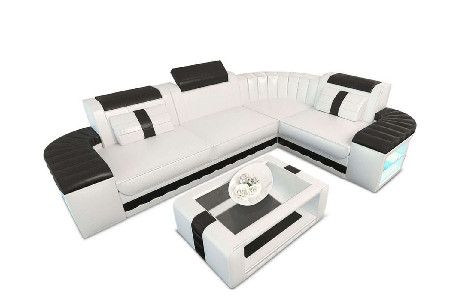Mini Sofa Bergamo in Leder weiß-schwarz