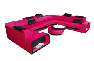 Leder-Wohnlandschaft Foggia – Modern und Komfortabel in Kunstleder und der Farbe Pink und Schwarz - Ausrichtung rechts