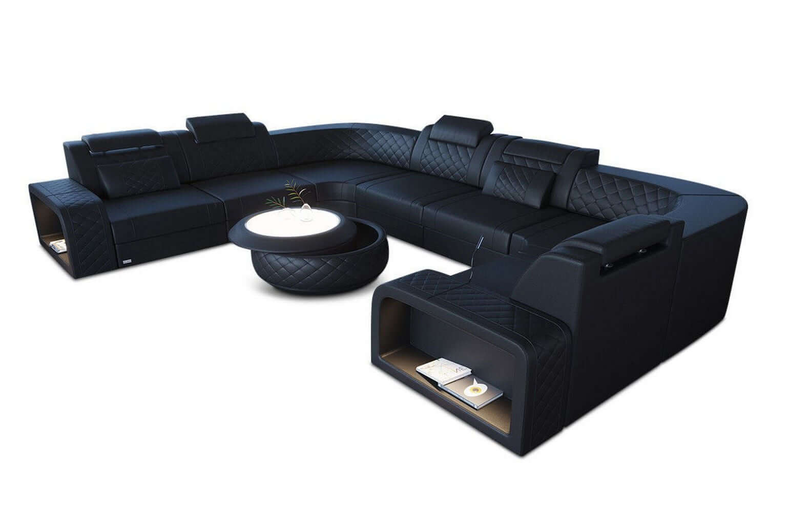 Mini Sofa Foggia U-Form aus Leder Schwarz