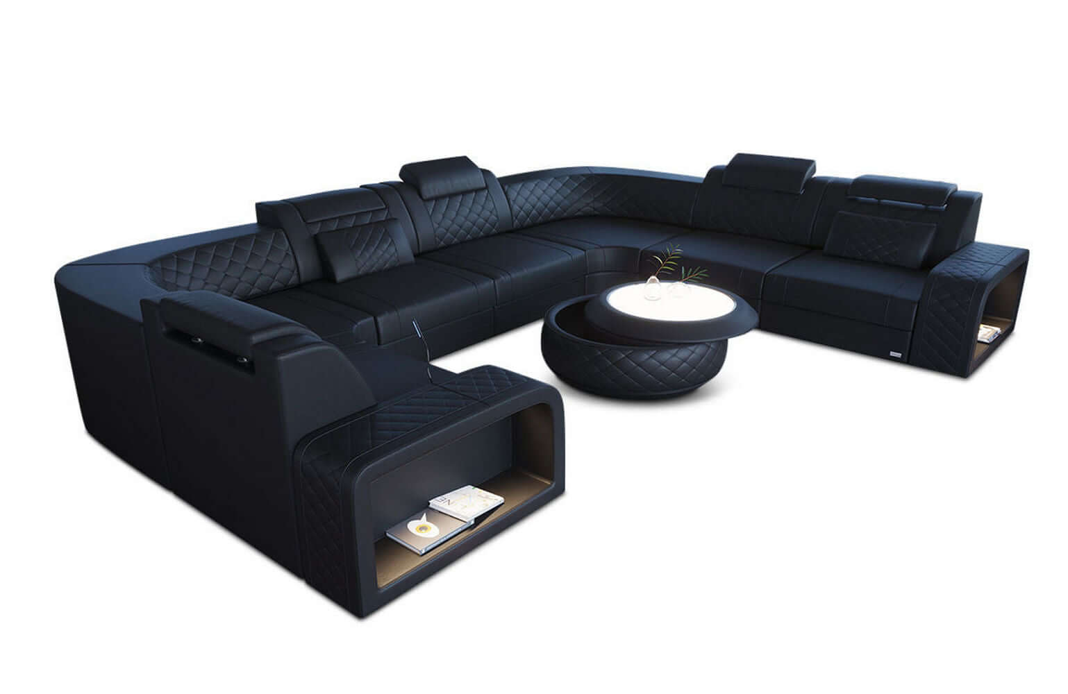 Mini Leder Wohnlandschaft Foggia – Modern und Komfortabel Schwarz