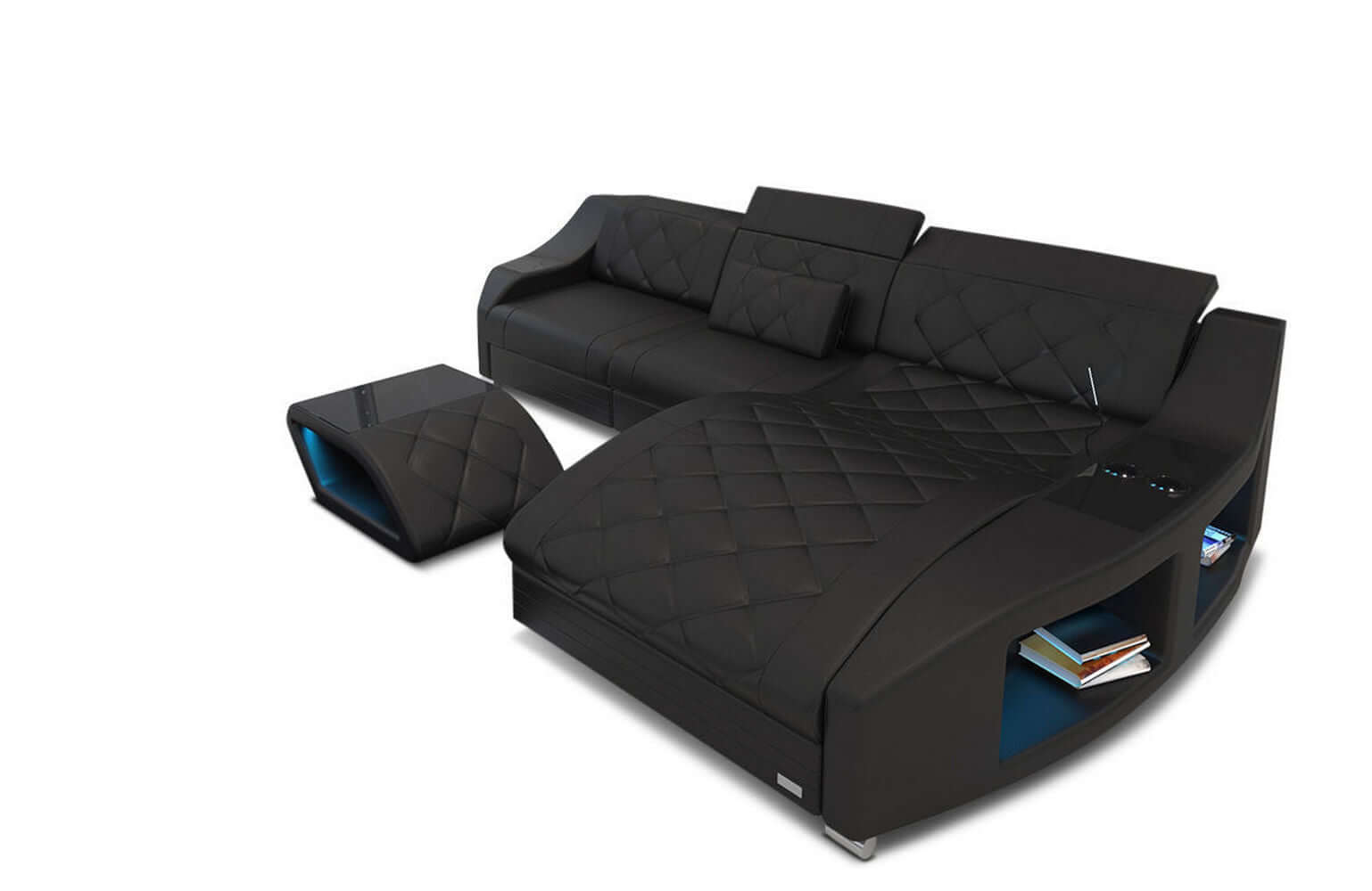 Mini Couch Swing L-Form in Leder schwarz