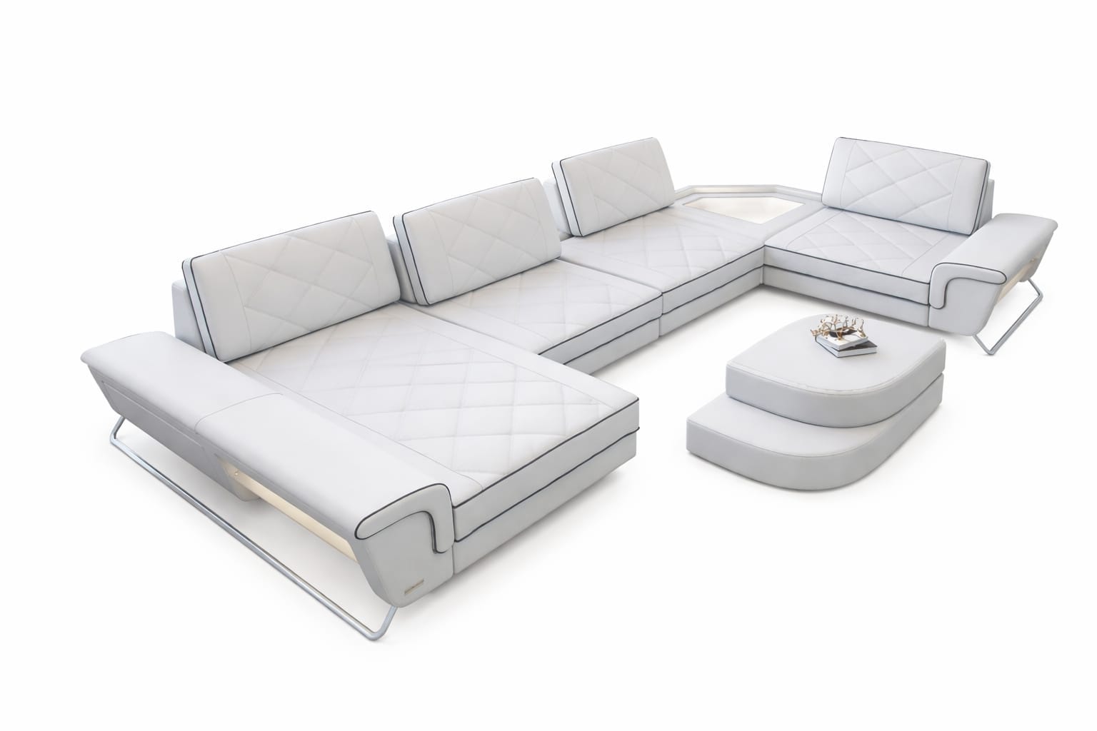 Sofa Ferrara Eleganz in Leder weiß-schwarz