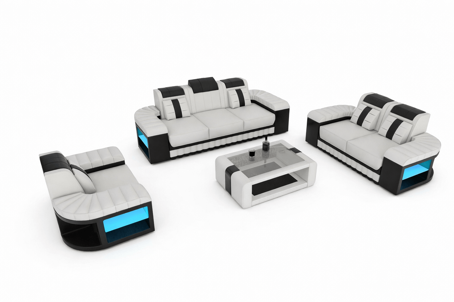 Design Sofagarnitur Bellagio 3er, 2er, 1er Set Weiß-Schwarz
