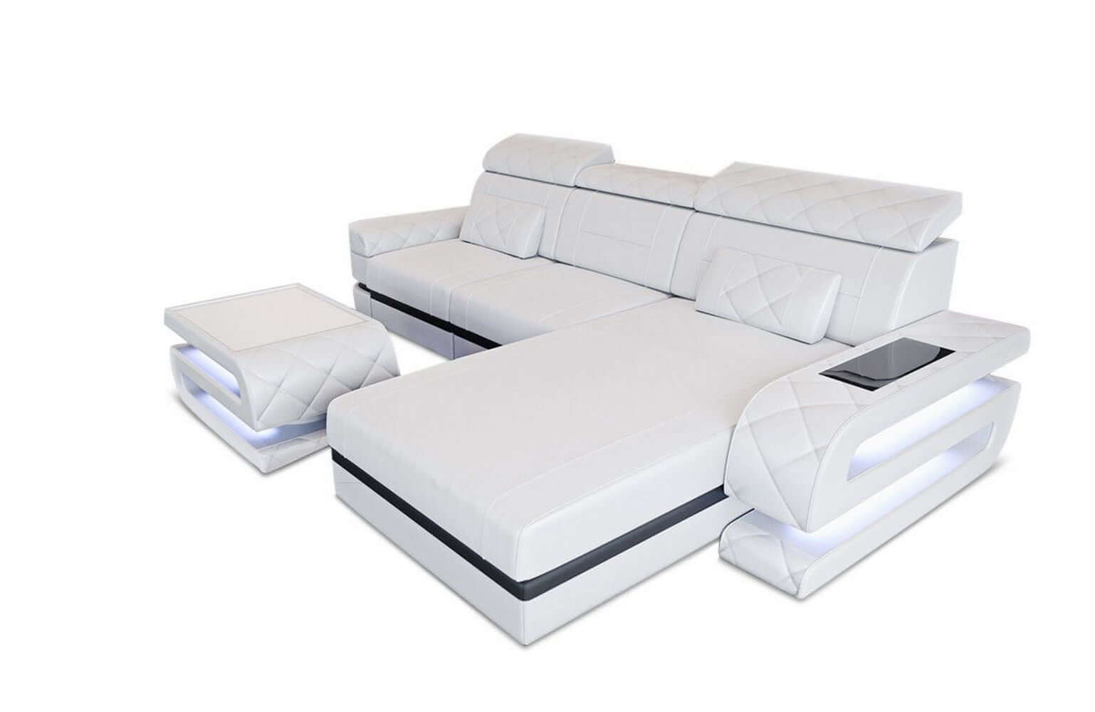Mini Couch Bologna L-Form in Leder Weiß-Schwarz