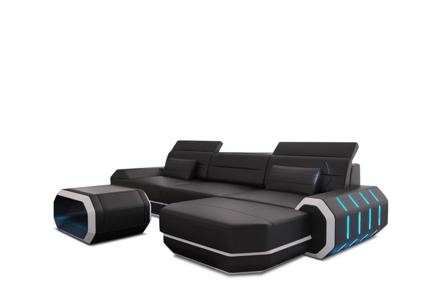 Designersofa Roma L-Form mit LED – Modern schwarz-weiß