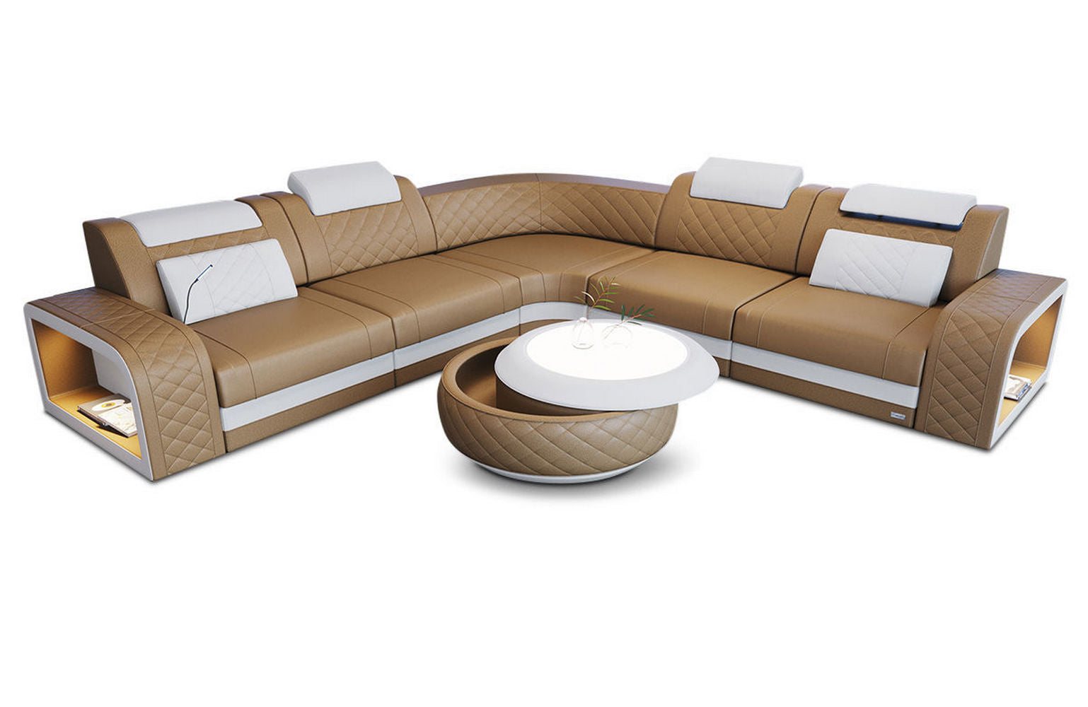 Ecksofa Foggia – Komfortabel in Leder sandbeige-weiß