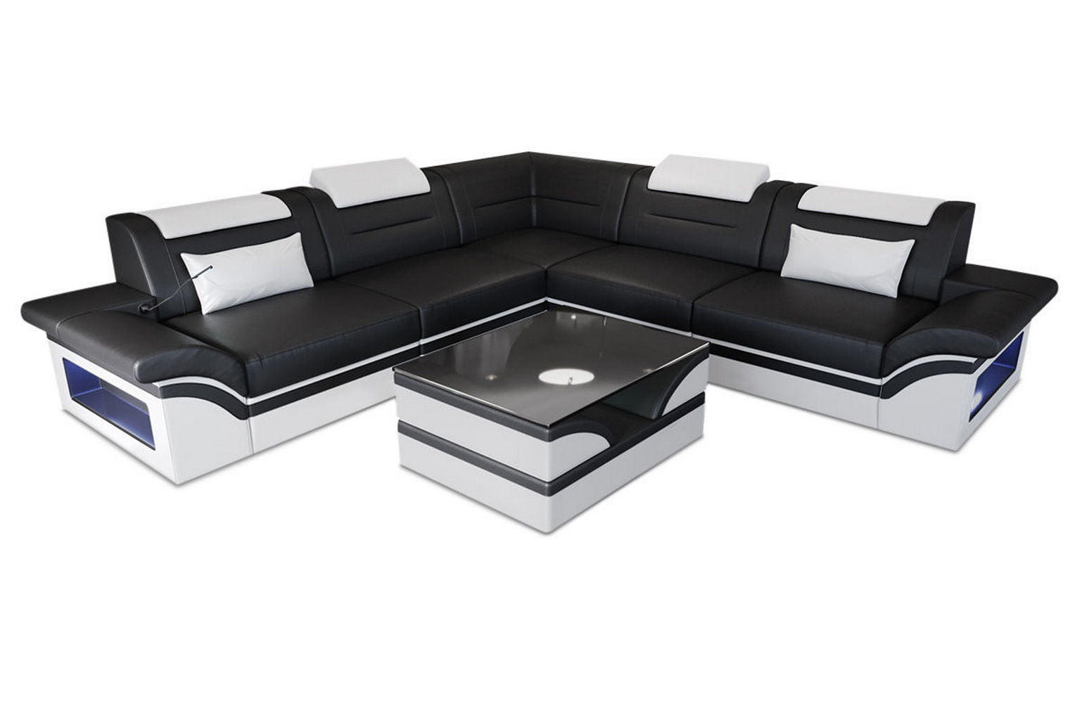 Mini Ecksofa Brianza aus Leder Schwarz-Weiß