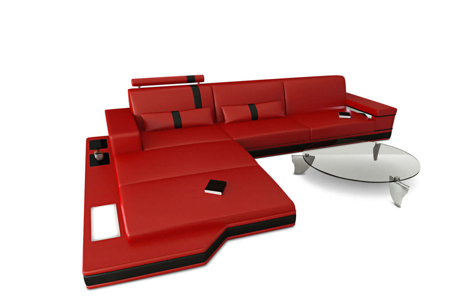 Mini Ecksofa Messana L-Form aus Leder rot-schwarz