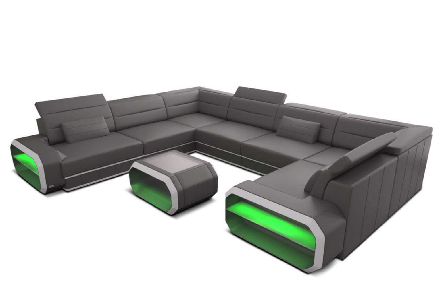 Leder Wohnlandschaft Verona U-Form Mini Grau-Weiß