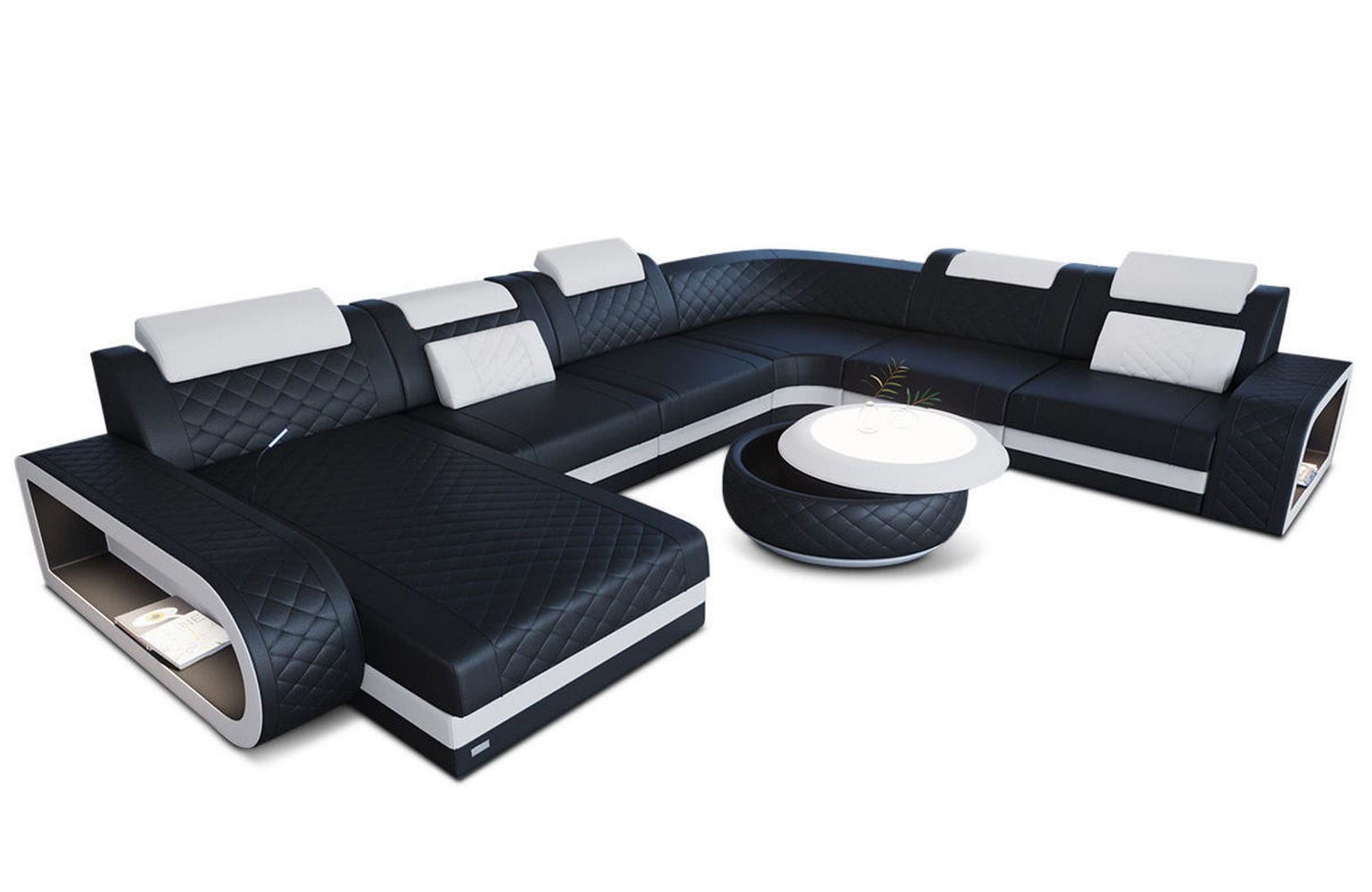XXL Wohnlandschaft Berlin – Leder Sofa schwarz-weiß