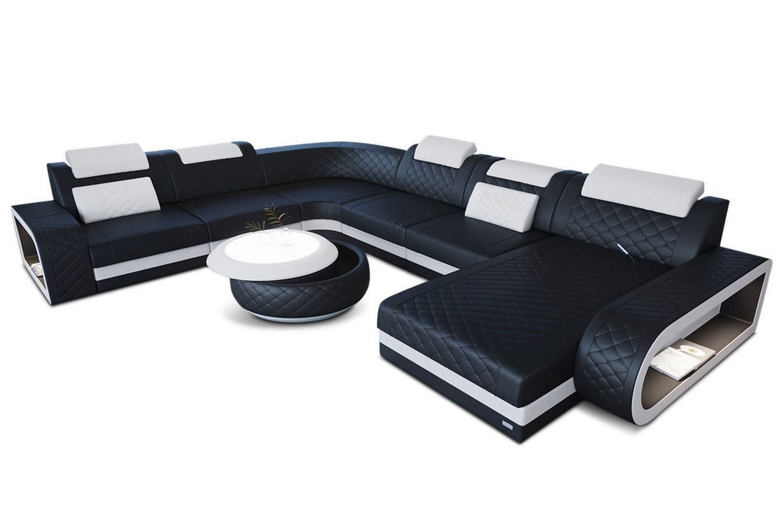 XXL Wohnlandschaft Berlin – Leder Sofa schwarz-weiß