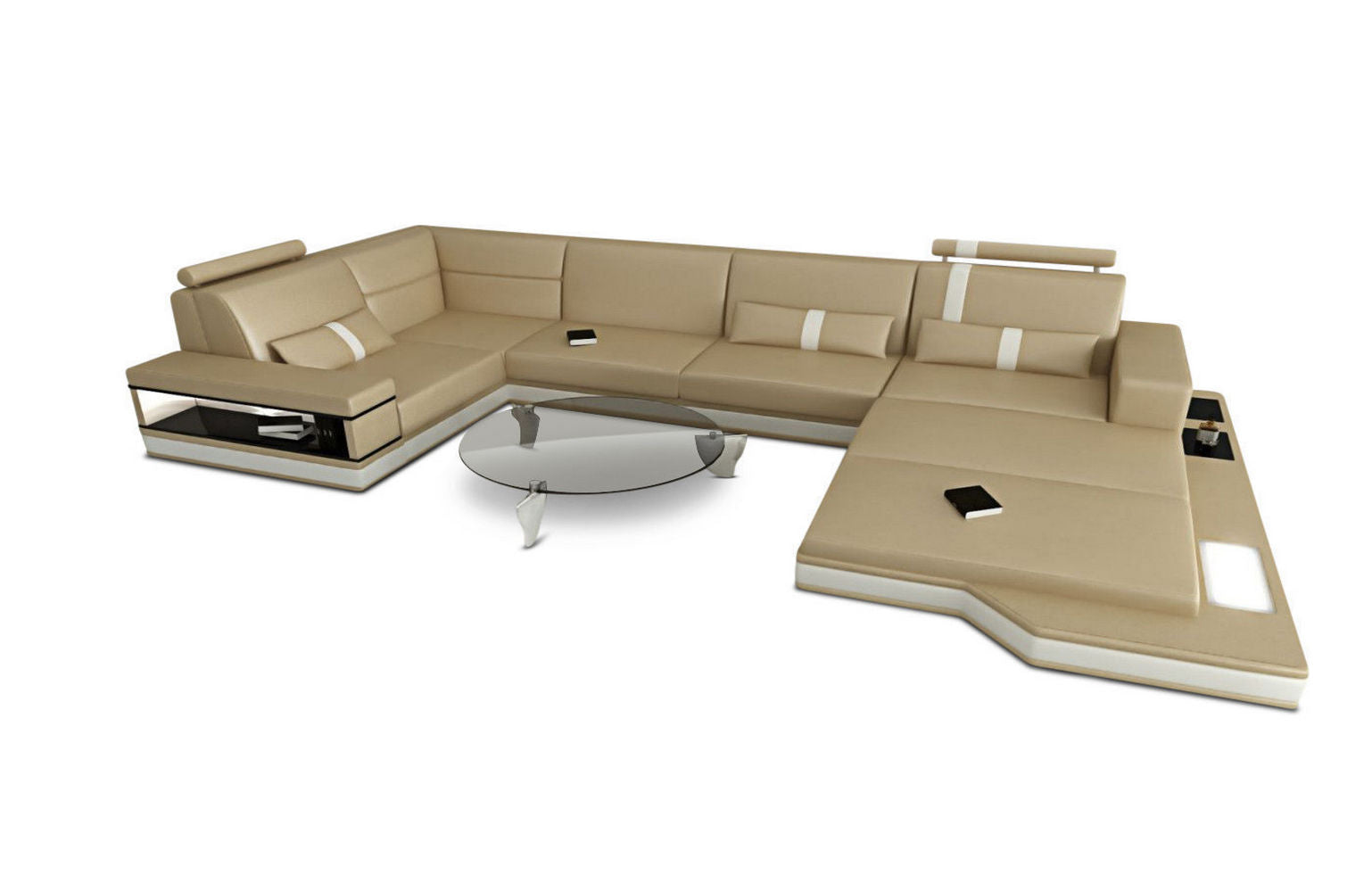 Ledersofa Wohnlandschaft Messana sandbeige-weiß