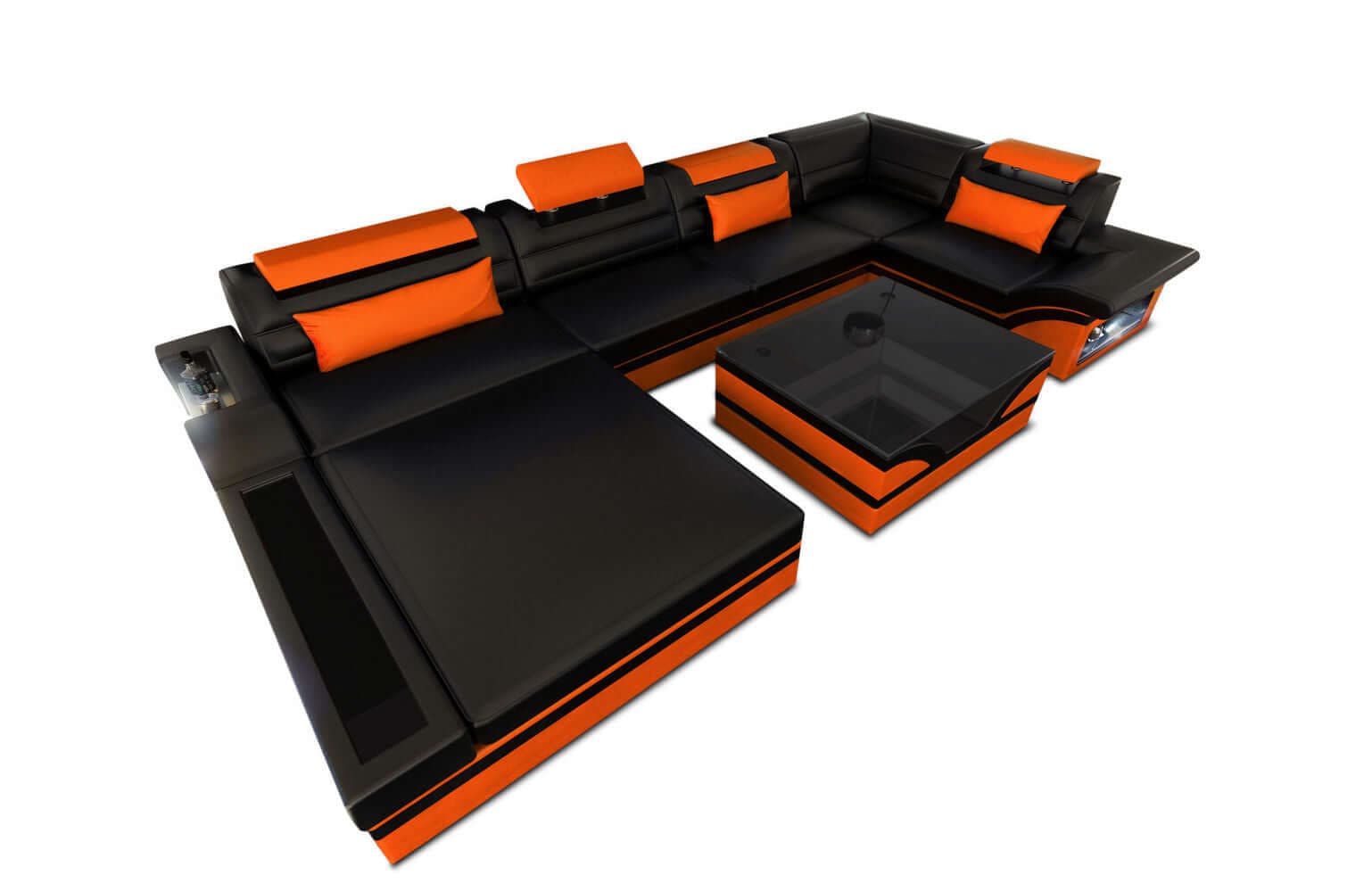 Mini Sofa Mezzo in Leder schwarz-orange