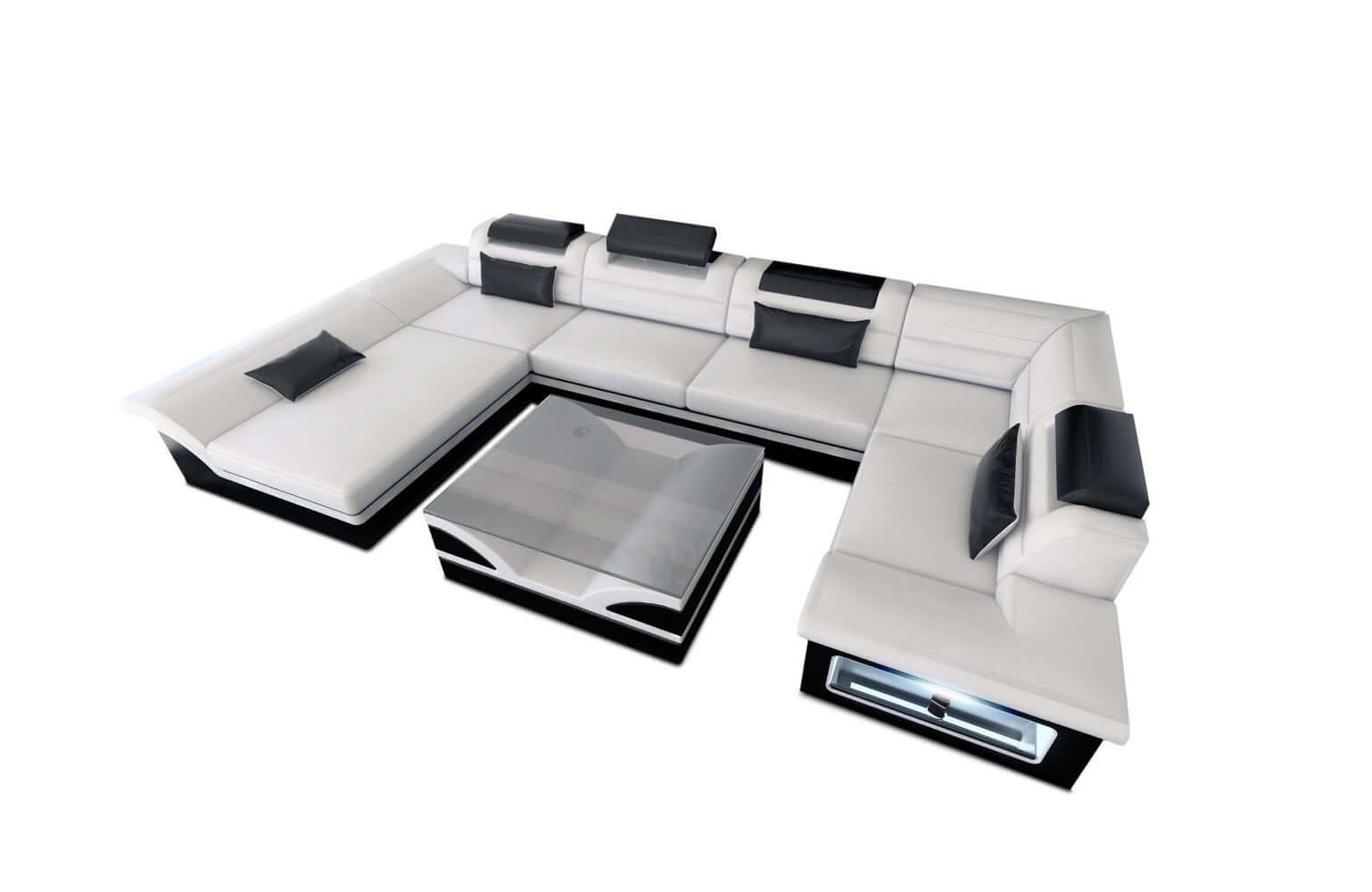 Mini Sofa Enzo U-Form in Leder Weiß-Schwarz