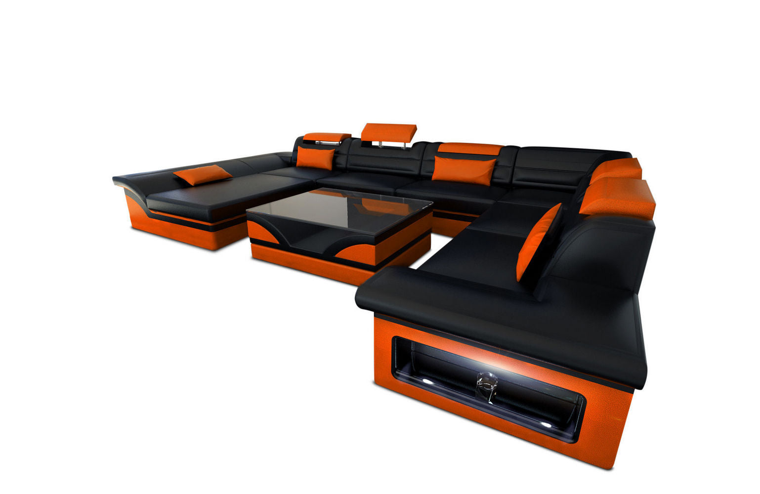 Wohnlandschaft Enzo XXL Ledersofa schwarz-orange