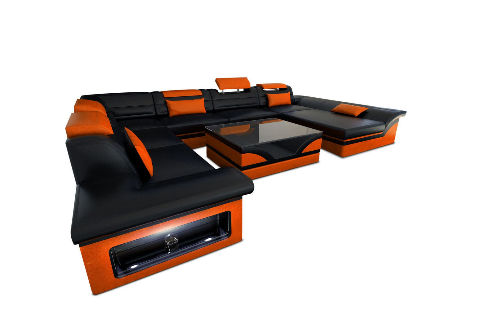 Wohnlandschaft Enzo XXL Ledersofa schwarz-orange