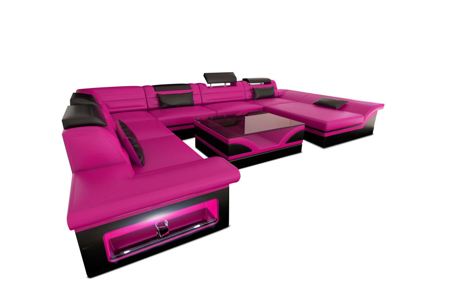 Wohnlandschaft Enzo XXL Ledersofa pink-schwarz