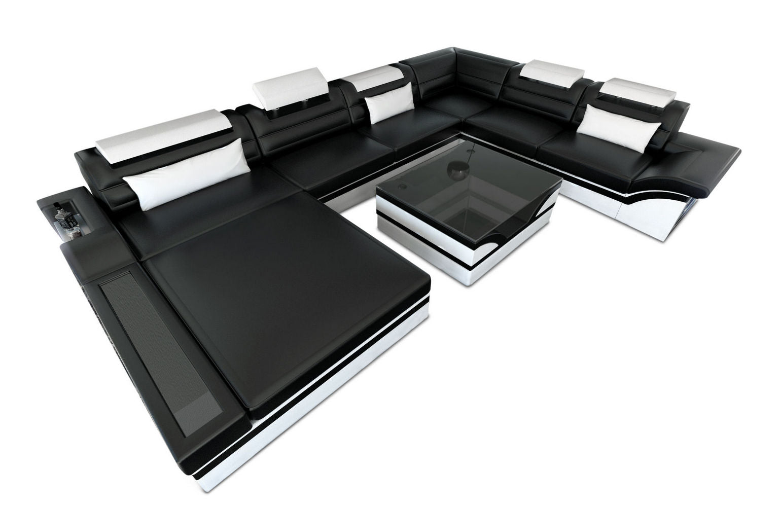 Mini Designer-Wohnlandschaft Mezzo XXL mit LED Schwarz-Weiß